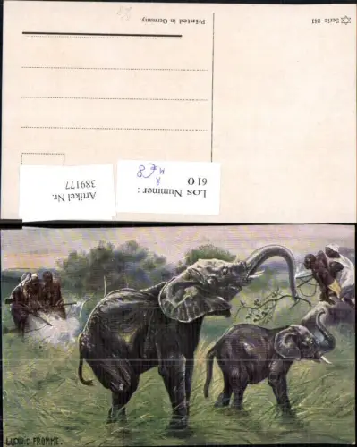 389177,Künstler Ak Ludwig Fromme Tiere Elefanten Jäger Jagd