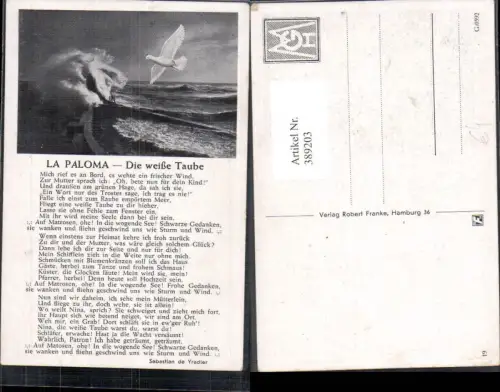 389203,Tiere Vögel Vogel Die weiße Taube La Paloma Text Sebastian de Yradier