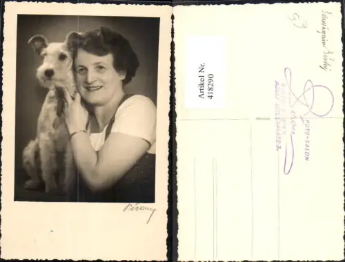 418290,Foto Ak Frau m. Hund Passepartout