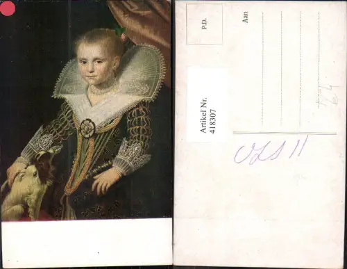 418307,Künstler Ak Mädchen m. Hund Portrait