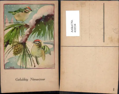 418334,Künstler Ak Vogel Vögel Kieferzweig Winter Schnee