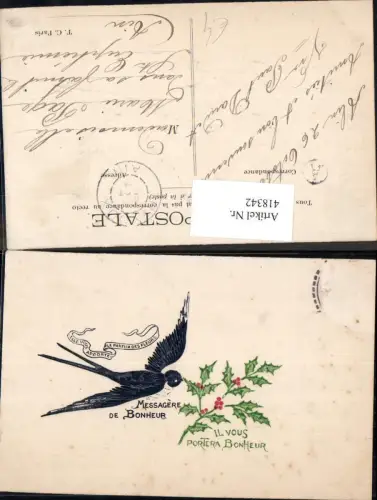 418342,Präge Ak Schwalbe Messagere de Bonheur Vogel Vögel Stechpalmenzweig