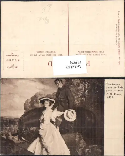425974,Künstler Ak C. W. Furse The Retourn from the Ride Frau Mann Pferd