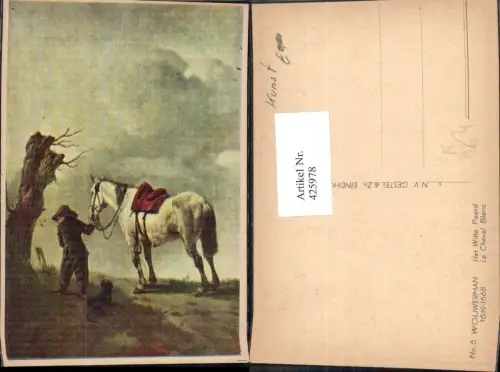 425978,Künstler Ak Wouwerman Le Cheval Blanc Het Witte Paard Junge Mann m. Hund Pferd