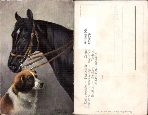 425979,Künstler Ak Alfred Schönian Hund u. Pferd pub Theo Stroefer 679