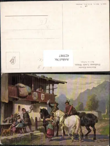 425987,Künstler Ak Louis Braun Rast im Gebirge Pferde Wirtshaus pub H. K. e Co München II/15