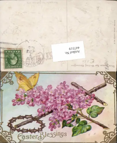 447319,Präge Künstler Litho Schmetterling Blumen Kreuz Dornenkrone