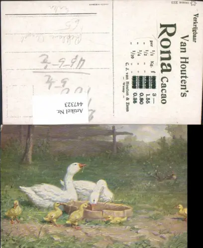 447323,Künstler AK Tiere Gänse Küken Reklame Stempel Van Hutens Rona Cacao