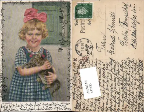 447483,Künstler AK R. Voelcker Kätzchen Katze Kind Mädchen