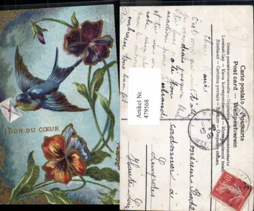 479568,Künstler Ak Schwalbe m. Briefkuvert Brief Vogel Vögel Blumen