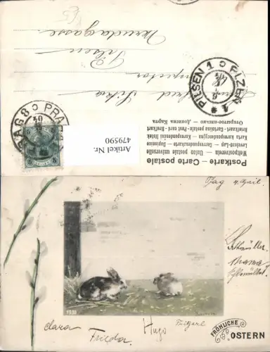479590,Künstler Ak Lorenzo Hasen Passepartout Palmkätzchen