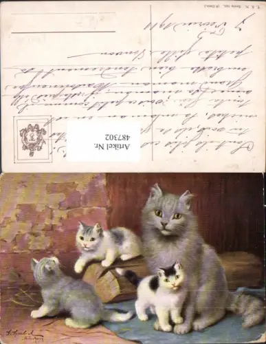 487302,Künstler Ak S. Sperlich Katze m. Katzenkinder pub Theo Stroefer 801