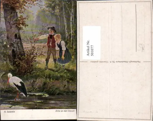 501077,Künstler Ak H. Salentin Bitte an den Storch Kinder Landschaft