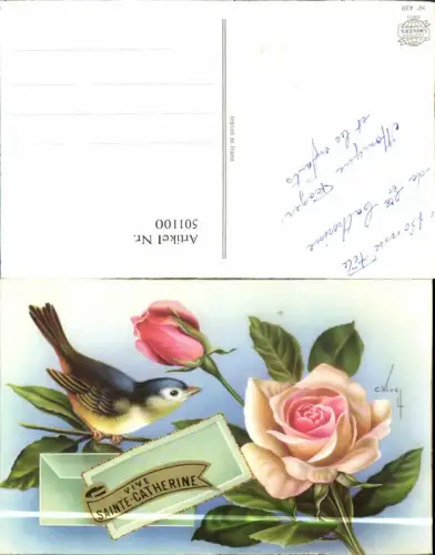 501100,Künstler Ak C. Vive Vogel Rose Blume Vive Sainte Catherine