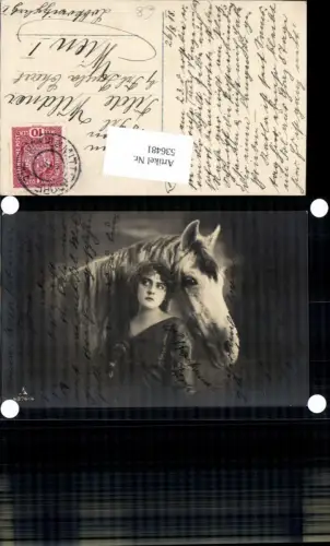 536481,tolle Foto-AK Pferd Frau Portrait Schimmel pub Photochemie Berlin 4374-4