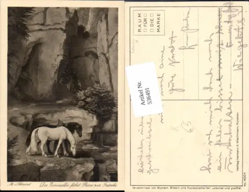 536491,Künstler AK M.v. Schwind Pferde Pferd Einsiedler