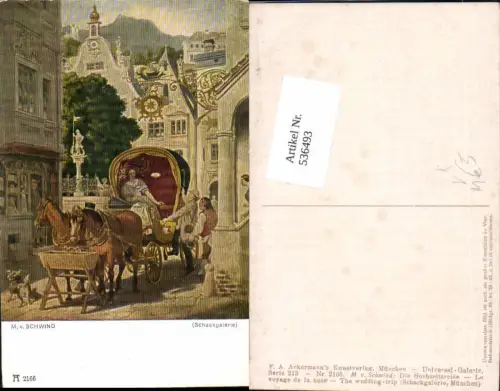 536493,Künstler AK M.v. Schwind Pferde Pferd Kutsche pub Ackermann 2166