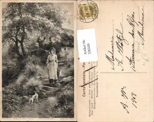 536509,Künstler AK Ernest Walbourn Hund Frau Mühle Wassermühle Photogravure