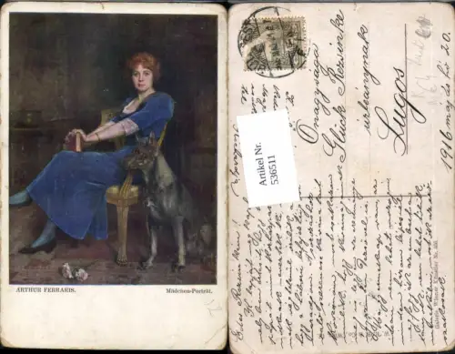 536511,Künstler AK Arthur Ferraris Hund Mädchen Portrait