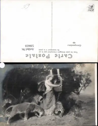 536633,Tadde Styka Tiere Löwen Leopard Salon de 1908 Harfe