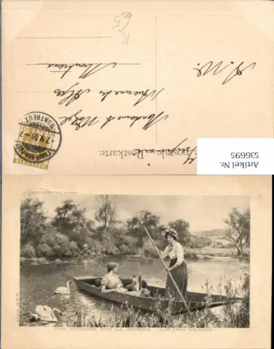 536695,Künstler AK A. Glendenning Boot Frau Frauen Schwan Schwäne