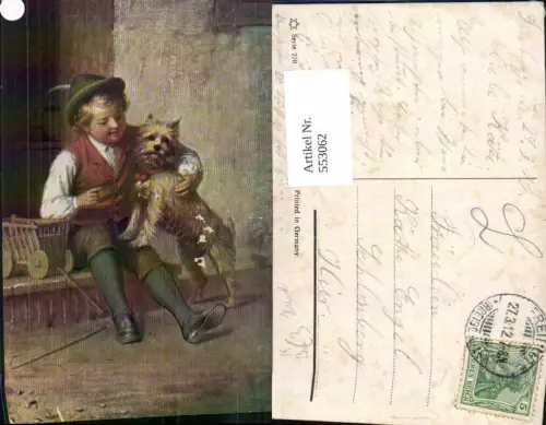 553062,Künstler AK Hund Kind Tiere Stp. Freiburg im Breisgau