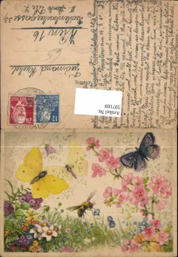 597169,Künstler Ak Schmetterling Schmetterlinge Biene Insekt Tiere