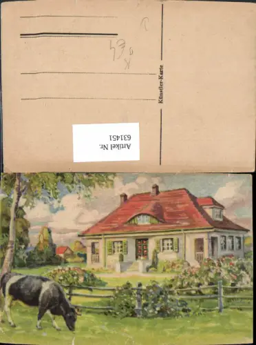 631451,Künstler Ak Kuh Rind v. Haus Garten Tiere
