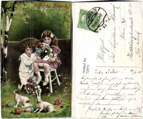 72973,Ostern Osterhase Kinder Ostereier Blumen 1910