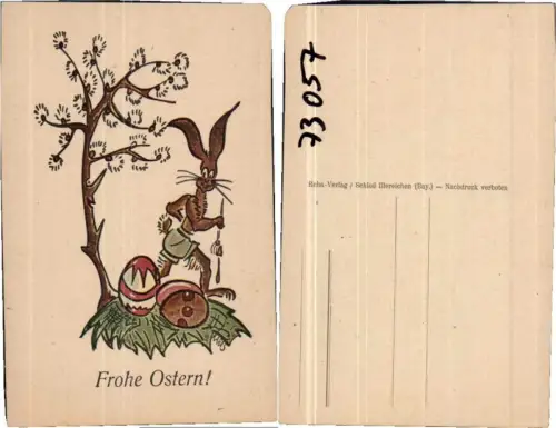 73057,Ostern Osterhase malt Eier an Karas sign.
