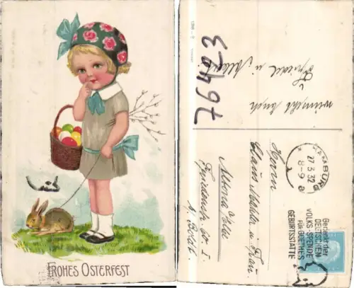 76423,Ostern Mädchen Korb Osterhase an Leine Ostereier Korb