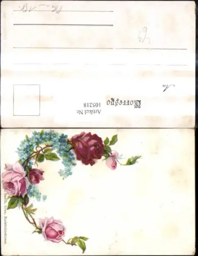 105218,Litho Blumen Rosa Rosen Vergissmeinnicht