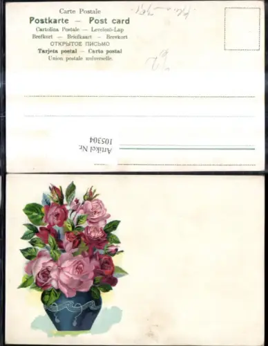105304,Litho Blumen Rote Rosen i. Vase