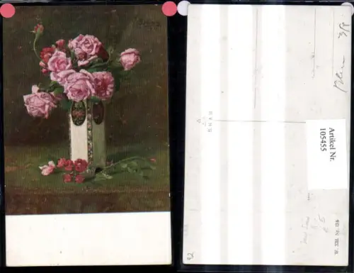 105455,Künstler Ak Josef Süss Blumen Vase Rosa Rosen