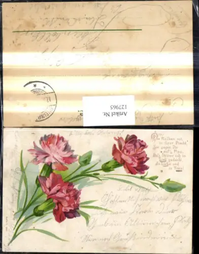 127965,Litho Blumen Rote Nelken Spruch Text