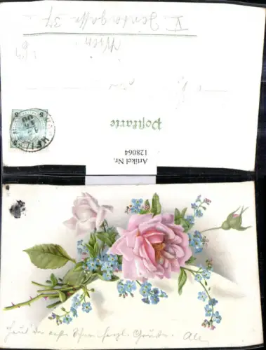 128064,Litho Blumen Rosa Rosen Vergissmeinnicht