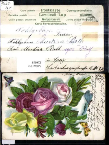 128068,Blumen Gelbe u. Rosa Rosen Schmetterlinge