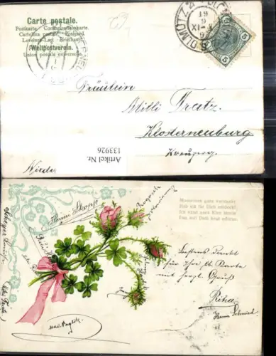 133926,Litho Blumen Rosa Rosen Moosrosen Klee Kleeblätter Text Spruch