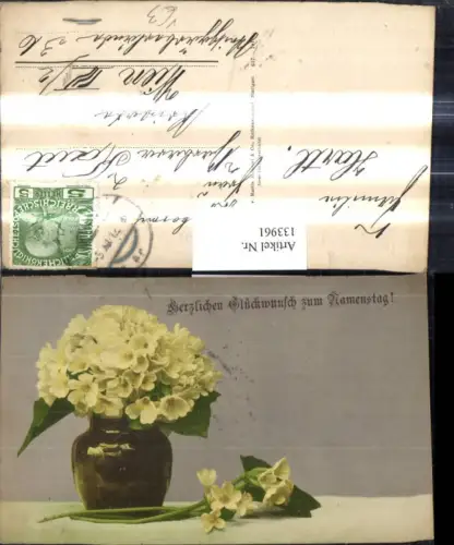 133961,Blumen Schlüsselblumen i. Vase Glückwunsch z. Namenstag pub Martin Rommel Co 637