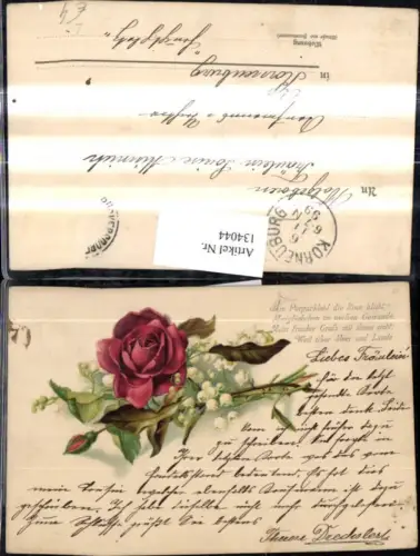 134044,Litho Blumen Rote Rose Maiglöckchen Spruch Text