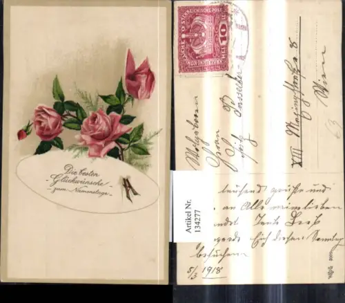 134277,Blumen Rosa Rosen Blüten Zweige Glückwunsch Namenstag