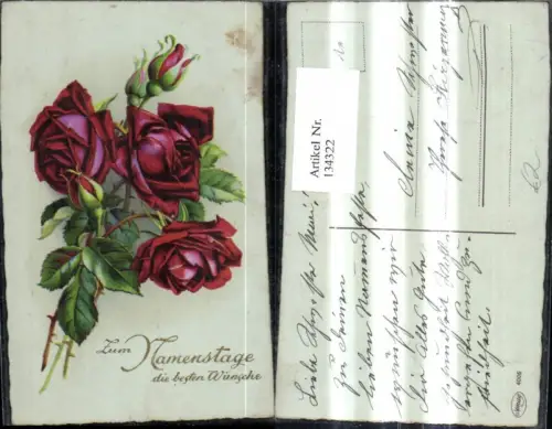 134322,Blumen Rote Rosen Blüten Goldschrift Namenstag