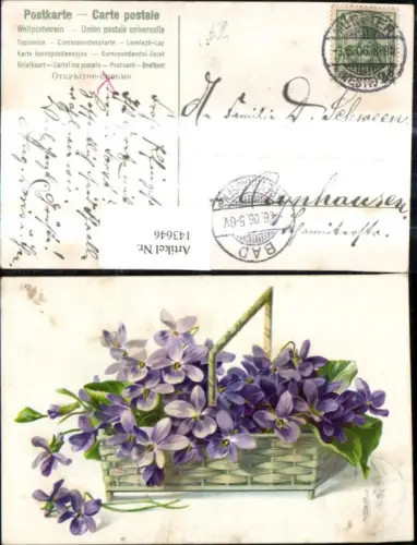 143646,Litho Veilchen Blumen i. Korb
