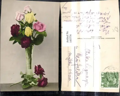 143774,Blumen Vase m. Rosen Rot Gelb Rosa pub Martin Rommel co 689