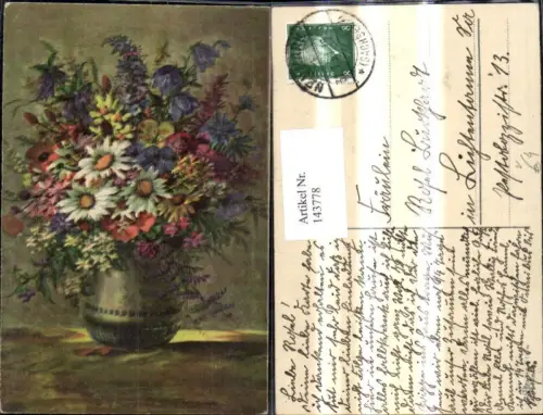 143778,Künstler Ak Bunte Blumenvase Blumen Vase Sommerblumen Mohn Margeriten Glockenblumen pub Erika 5104