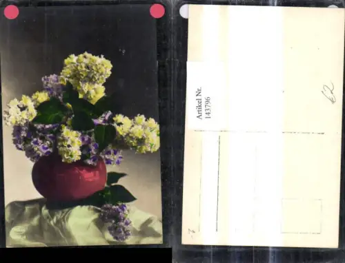 143796,Foto Ak Vase m. Flieder Fliederzweigen