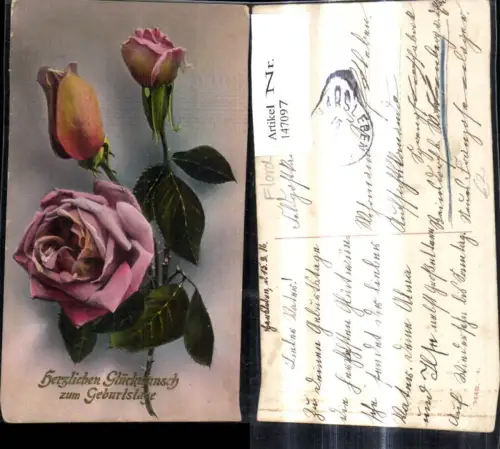 147097,Blumen Rosen Blüten Geburtstag Prägeschrift