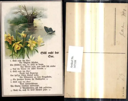 147108,Blumen Narzissen Schmetterling Baum See Spruch Text