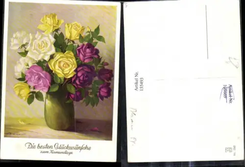 155493,Künstler Ak Karl Grosinger Rosen i. Vase Strauß Blumen Blumenvase