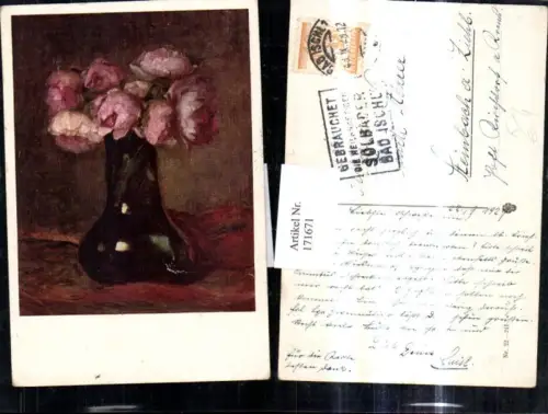 171671,Künstler Ak Blumen Vase Rosen Blumenvase